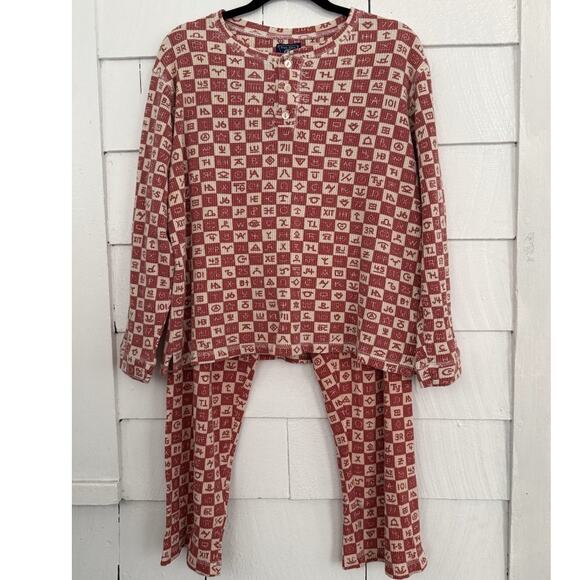 Rare! True Grit Sleep Women's L 2 Piece Brands Check Abstract Thermal Pajama Set - Picture 1 of 11